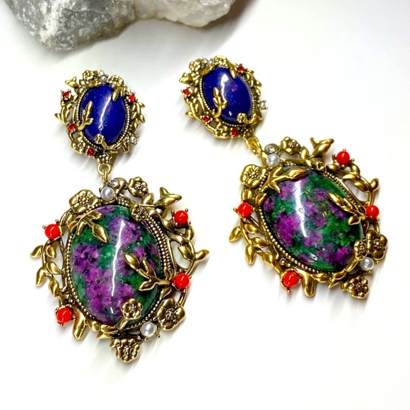 NEW Vintage Garden Stone Dangle Earrings - Picture 7 of 9